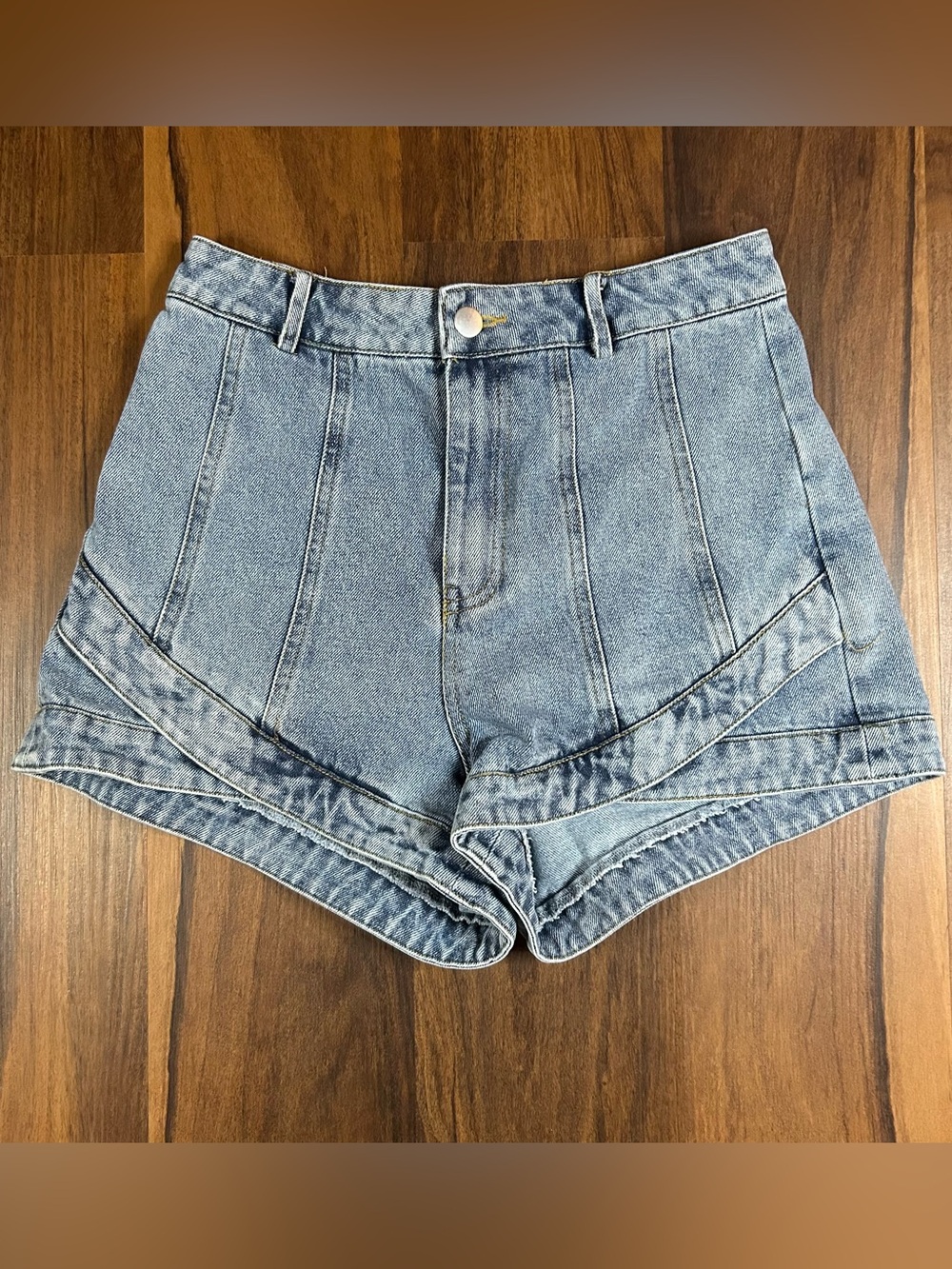 Grace Light Blue Panel-Detail Denim Shorts
